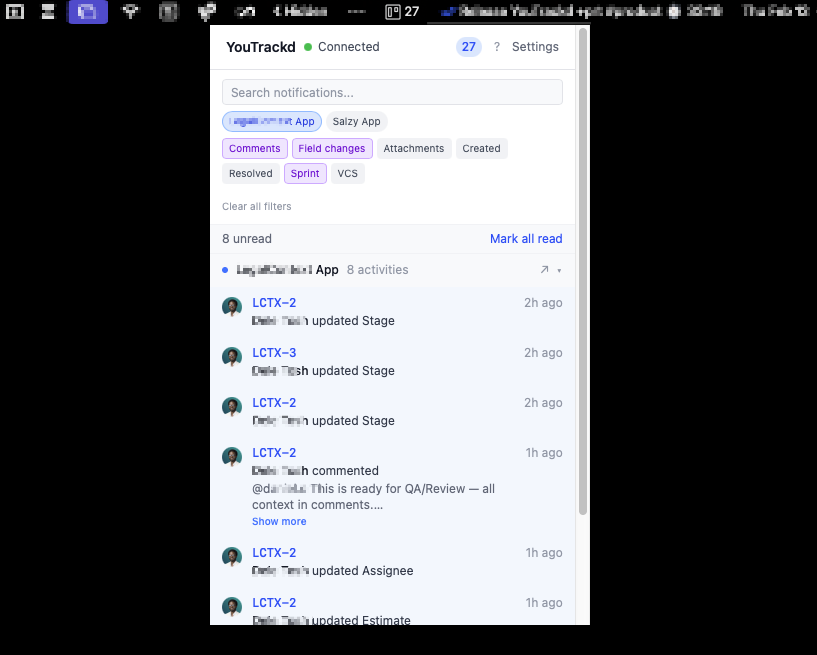 Feedglance notification feed