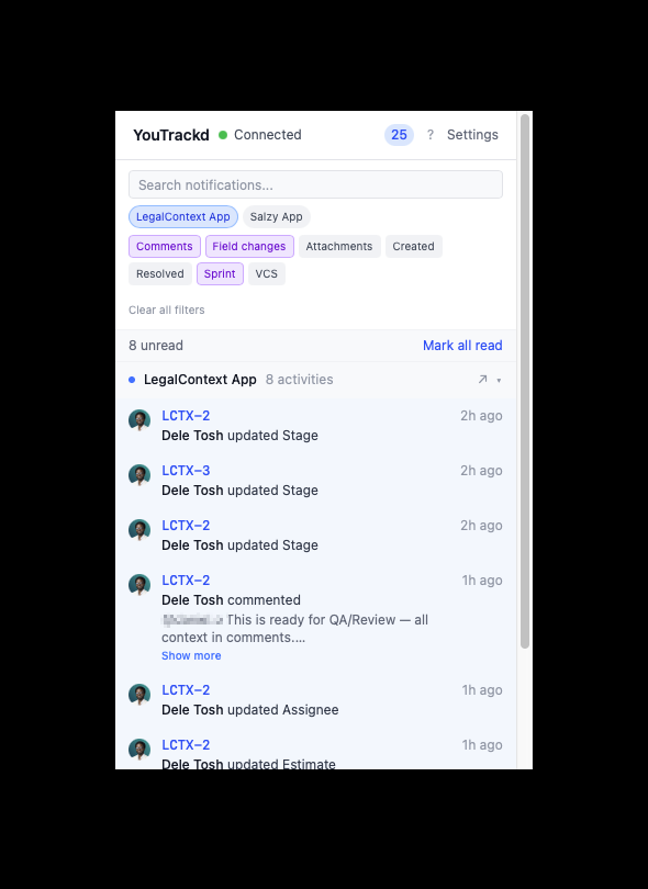 Notification feed with grouped activities