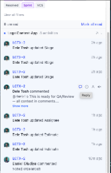 Quick actions: reply, status, assign